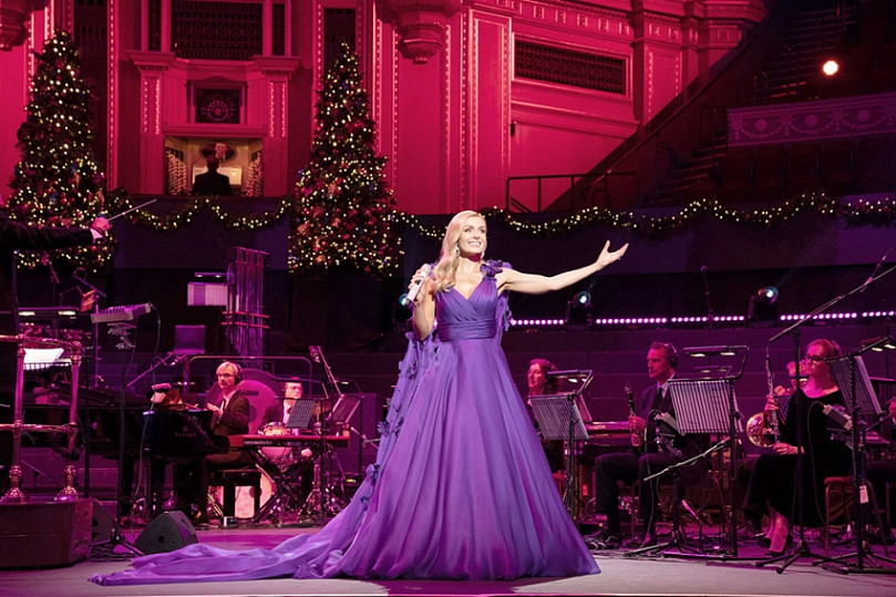 Katherine Jenkins wears show stopping bespoke Suzanne Neville gowns for her Christmas Spectacular film